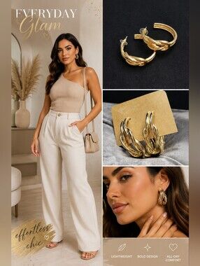 Gold-Tone Twisted Hoop Earrings | Chunky Knot Hoop Earrings | Bold Statement